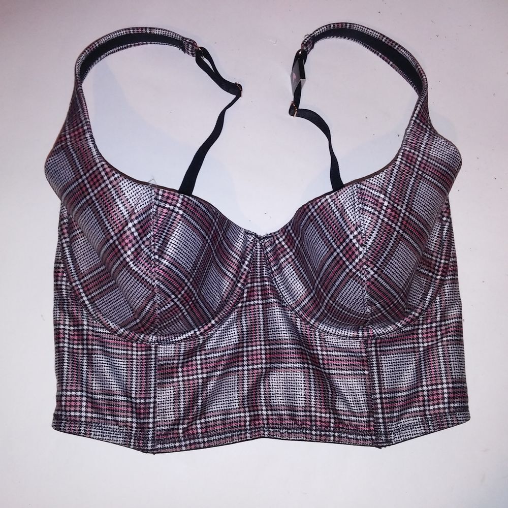 Victoria Secret Bra 32DD Plaid Long Line Black White Pink Underwire New